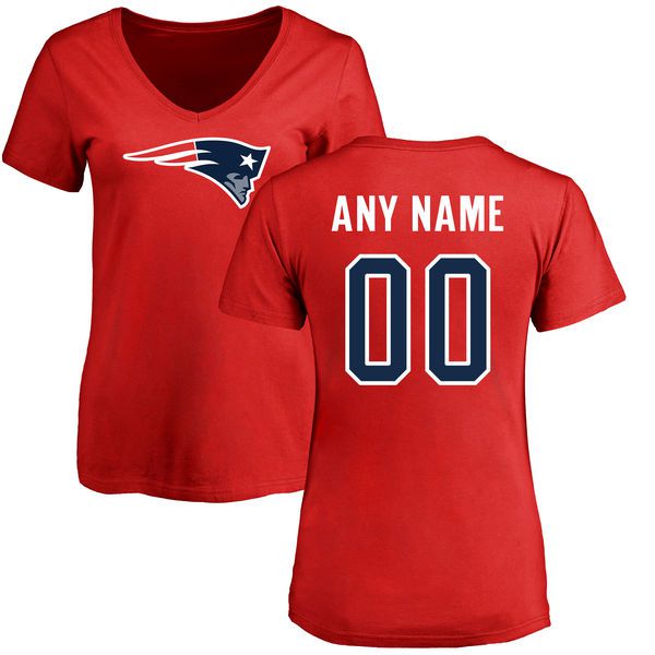 Women New England Patriots NFL Pro Line Red Custom Name and Number Logo Slim Fit T-Shirt->nfl t-shirts->Sports Accessory